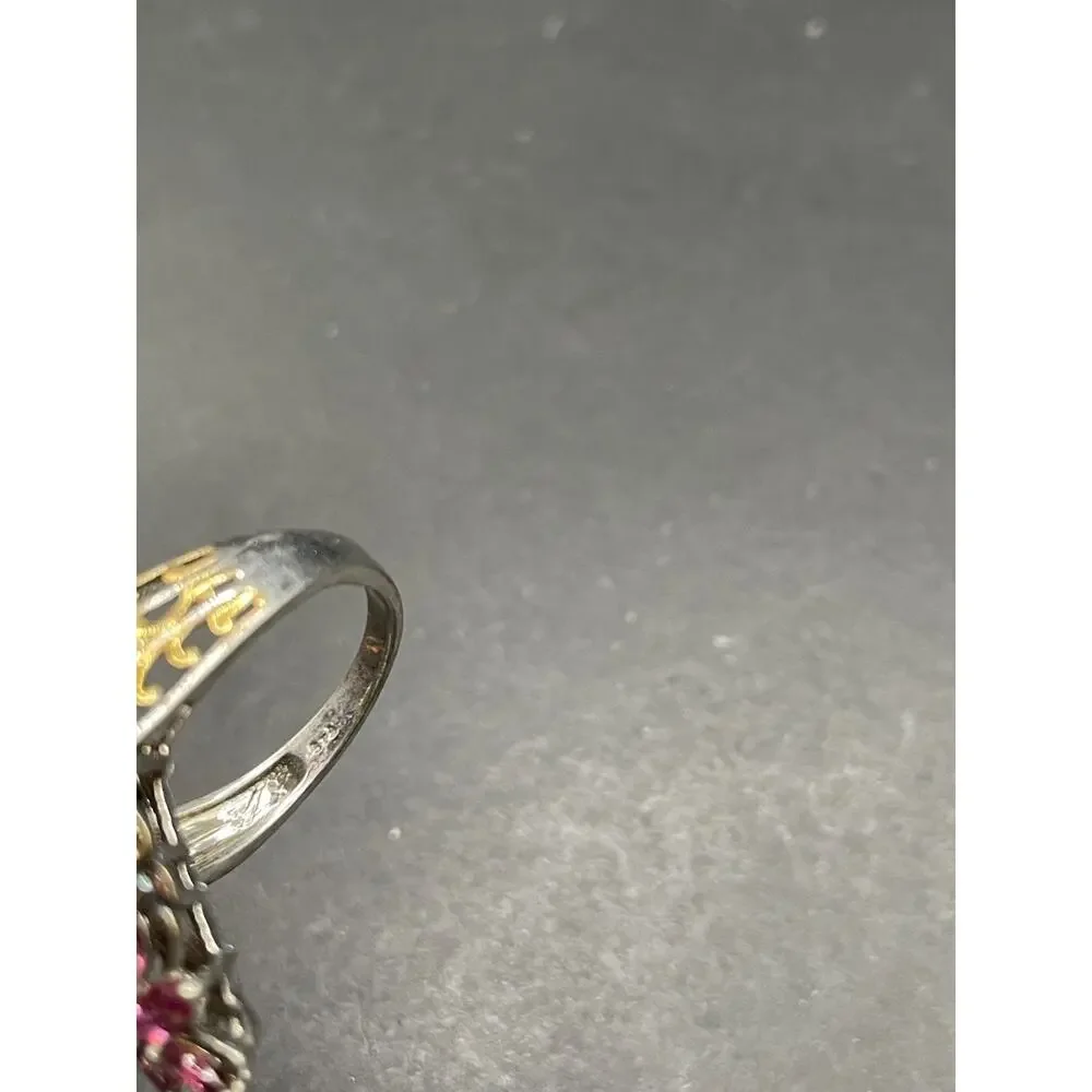 Vtg 925 Sterling Silver Oval Black Star Sapphire Pink Tourmaline Ring Size 11